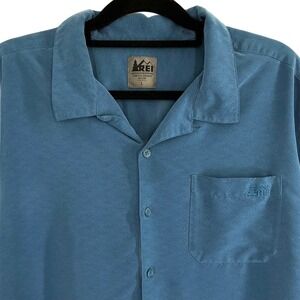 REI Men's Large Blue Short Sleeve‎ Button Front Camp Shirt Soft Modal Blend